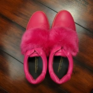 Christian Siriano hot pink faux fur sneakers